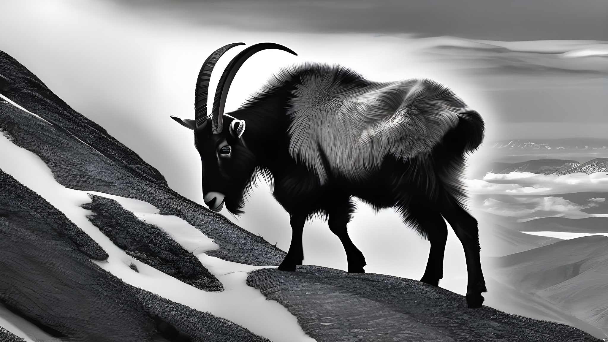 Mountain goat, black and white drawing