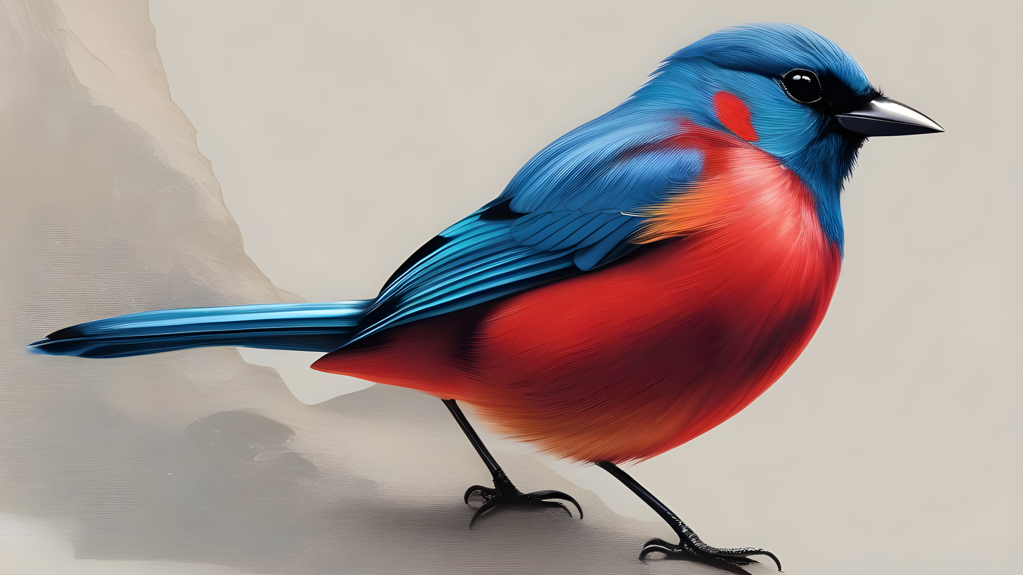 Red and blue bird, painted